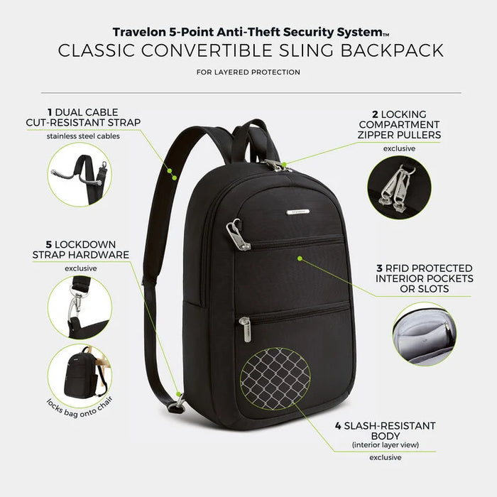 Travelon A-T Classic Convertible Sling Backpack